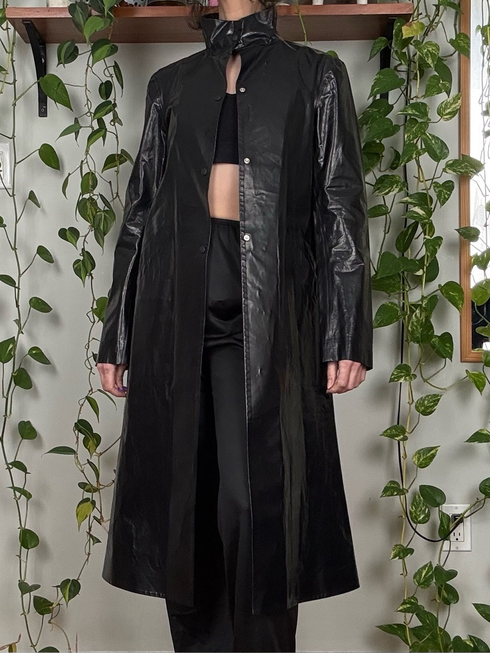 Suzanna Rae Latex PVC Black Trench Coat - S / EU38